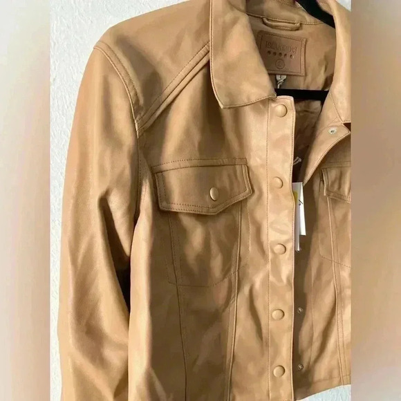 BLANKNYC Faux Leather Crop Trucker Jacket Light Brown Large NWT - Picture 2 of 8